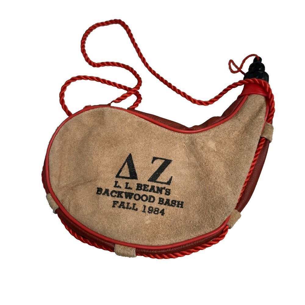 Vintage L..L. Bean's Backwood Bash 1984 Leather Canteen Suede Flask Bladder-